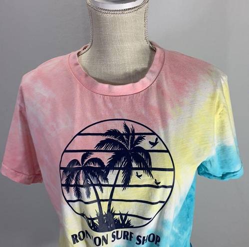 Ron Jon Surf Shop Tie Dye Pink Front Knot Crop Top Tee Size Medium