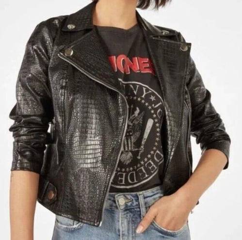 Modcloth * Vegan Croc Embossed Black Leather Moto Rock Jacket Womens Plus Size 1X