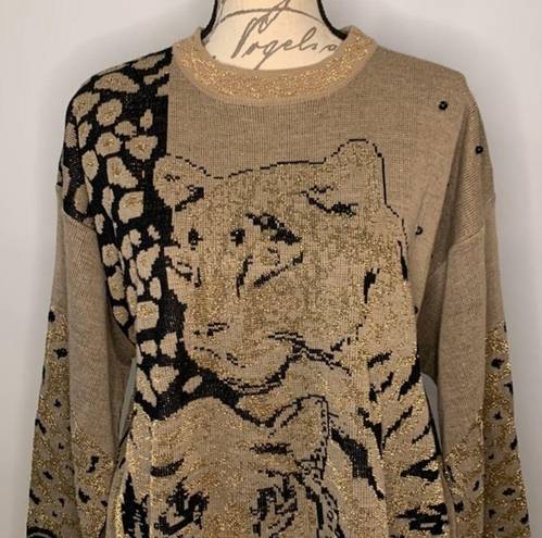 Vintage Maurada metallic tiger big cats animal sweater XL