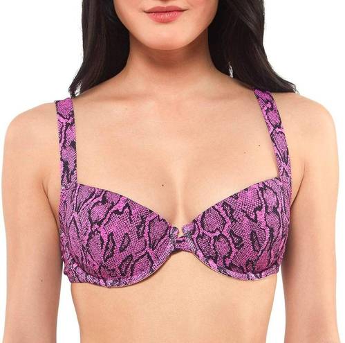 Jessica Simpson NEW  Pink Magenta Snake Print Ribbed Bikini Set Underwire Top