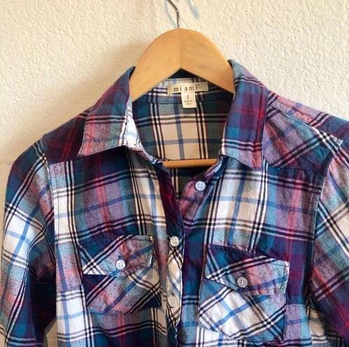 Miami  plaid button down top S