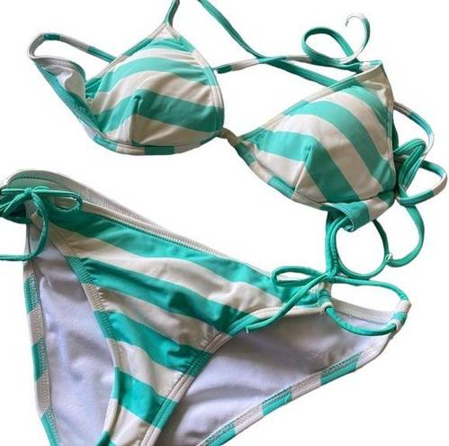 Aeropostale  Mint Green & White Striped Bikini Set Women’s Size Medium Swimwear!