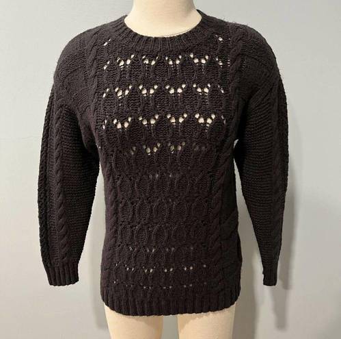 Michael Stars  Louisa Cable Knit Pointelle Pullover Sweater in Black Size Small