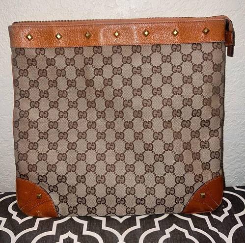 Gucci  GG Vintage Pattern Studded flat Messenger Shoulder Bag Canvas
