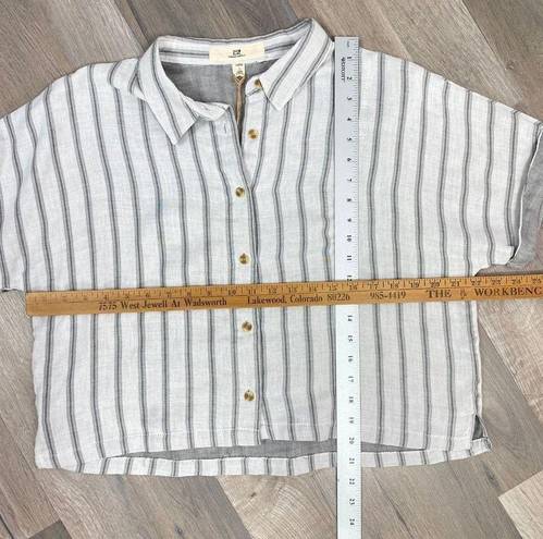 Thread and Supply  Striped Button Front Crop Shirt White Gray XL