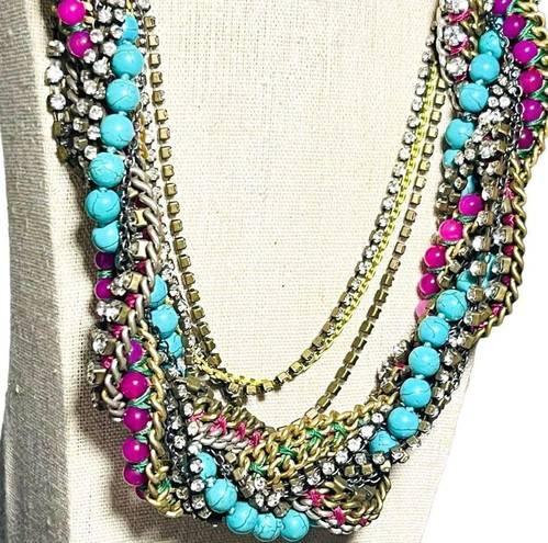 Stella & Dot Retired  Bamboleo Jade Turquoise Crystal  Necklace Retail $228