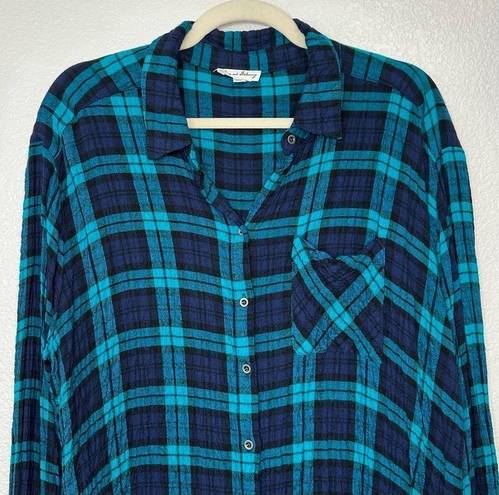 Jane and Delancey  Blue Green Plaid Gauzy Button Down Shirt