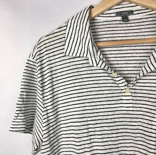 Vince  White & Black Stripe Linen Short Sleeve Polo L