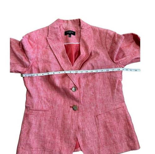 Talbots  Pink Coral Blazer 100% Linen Two Button Front With Peaked Lapel 8P