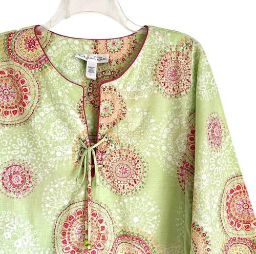 Oscar de la Renta New  Printed Cotton Sateen Top Green Large Women’s