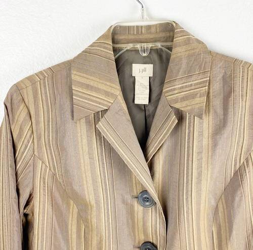 J.Jill  Brown Striped Wool Blend Three Button Blazer, Size 8