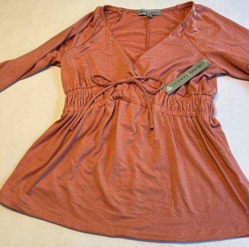 Absolutely Famous  Orange Blouse V Neck Cinched Waist Size‎ Small