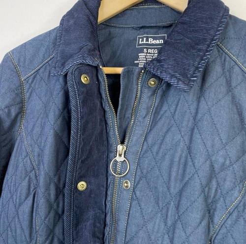 L.L.Bean  Quilted Chambray Equestrian Riding Field Jacket Barn Blue Womens S