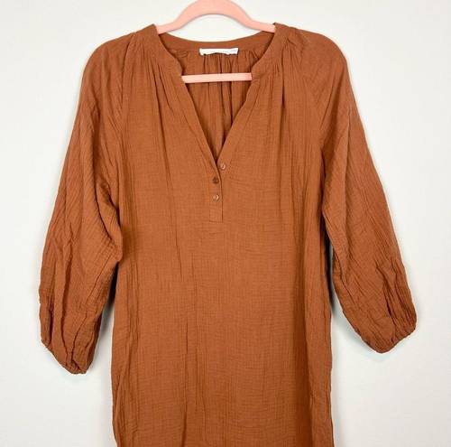 Lush Clothing Lush Orange Gauzy Cotton Oversized Midi Shirt Dress Size Small