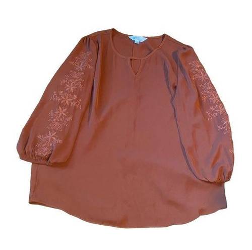 Market & Spruce  shirt‎ rusty orange embroidered sleeves peasant blouse medium