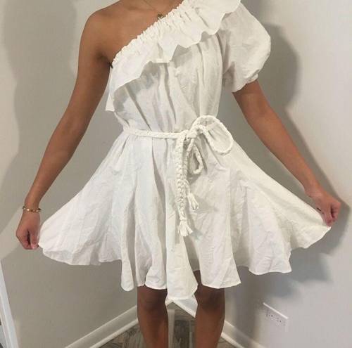 Target RHODE for  White Cotton One Shoulder Ruffle Braided Belt Short Dress Small