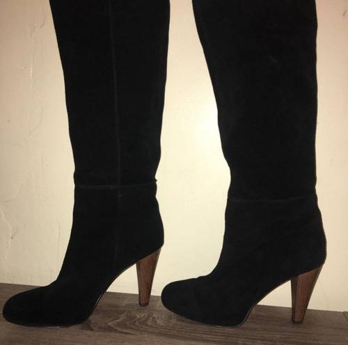 Joie Like New  Caviar Black Suede Tall Heeled Boots With Stitching detail…