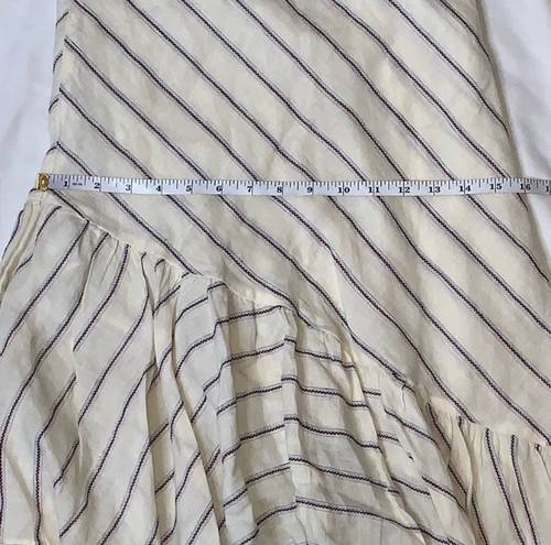 LUCHA the Label Linen Handkerchief High Low Stripe Cream Beige Skirt Sz 4 Tan