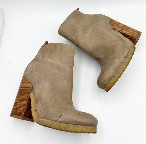 ALLSAINTS  Lakote Leather ankle Boots Taupe Stucked Chunky Heel Size US 6.5 EU 37