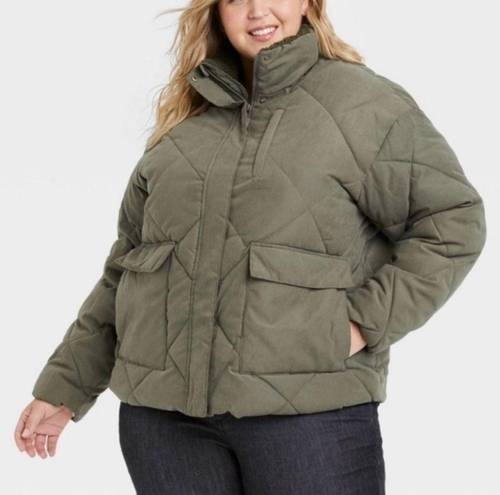 Universal Threads Universal Thread Full Zip Utility Quilted Water Resistant Puffer Green Coat