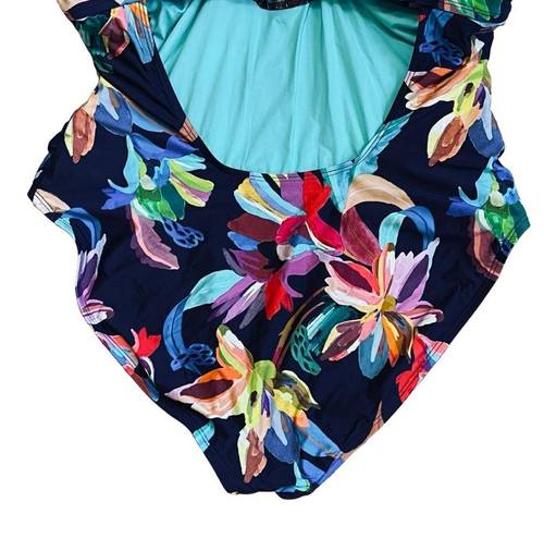 La Blanca  Sz 16 Tropical Multi Color Twist Keyhole Ruched By The Sea Swimsuit