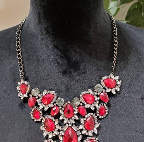 Torrid  Women Red Rhinestones Faceted Crystal Silver Tone Collar Necklace Lobster