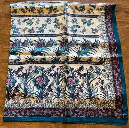 Oscar de la Renta  Vintage Silk Scarf Floral Abstract Accents Square Blue Gray