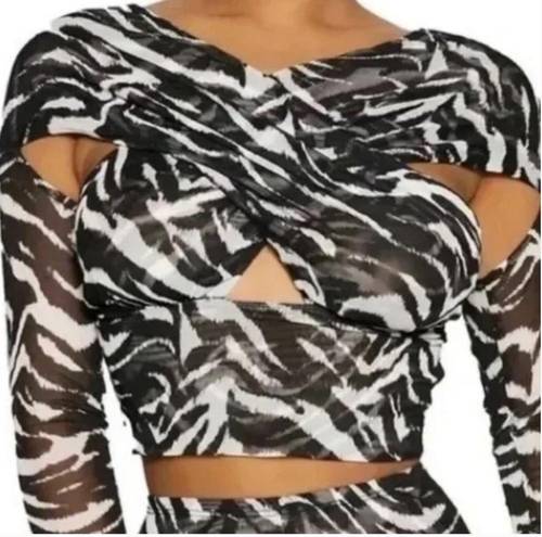 Naked Wardrobe NWT  Zebra Print Cut Out Long Sleeve Mesh Top