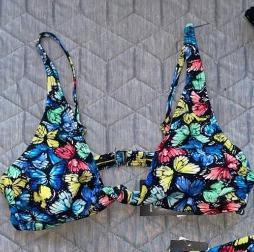 No Bo  Bikini Top size medium 7-9 Butterfly Knot adjustable straps v-neck soft