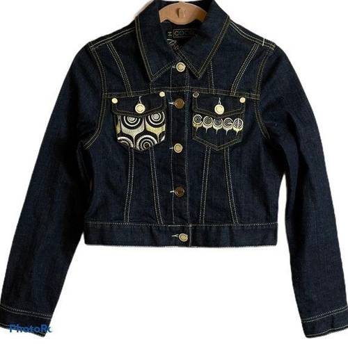 COOGI  Embroidered Crop Denim Jacket Size Medium