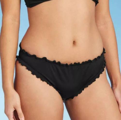 Shade & Shore  Women’s Black Swim Large Bikini Bottom Cheeky Ruffle Swimwear NWT