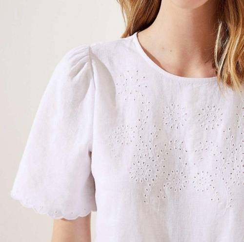 Loft  Petite Floral Eyelet White Cropped Top - Medium