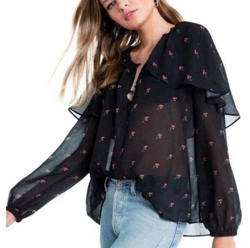 Wildfox NWT  Sheer Rose Print Peasant Blouse Top