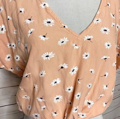 Sim & Sam  Peach Floral Daisy Print Tie Front Crop Top Size Small