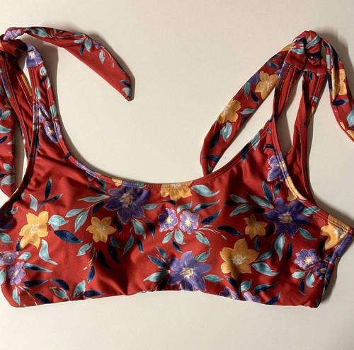 Modcloth  Red Floral Tie Strap Swim Suit Top