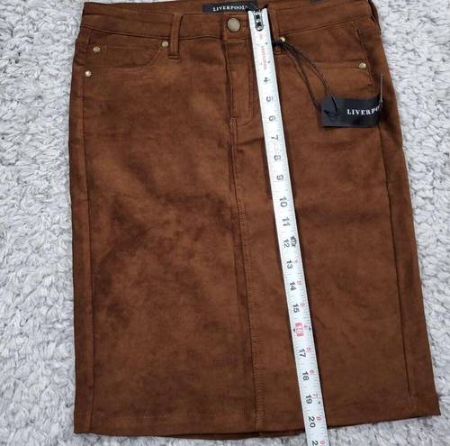 Liverpool  Camille Chocolate Brown Stretch Faux Suede Pencil Skirt Size 6 28