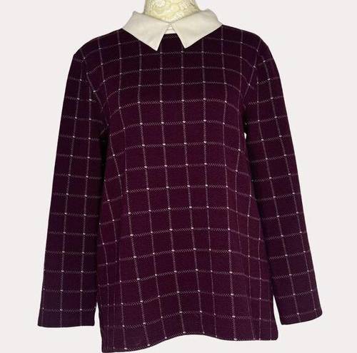 The Loft  Outlet Twofer Collared Knit Top Blouse Plaid Rust Red Cream M