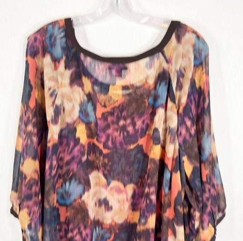 Fashion Bug  Plus Size 3X Top Abstract Boho Chiffon Semi Sheer Keyhole 1145