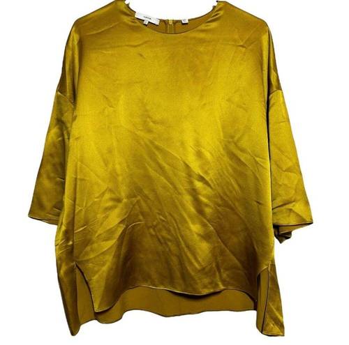 Vince  High Low T-Shirt 100% Silk Boxy Short Sleeve Crewneck Relaxed Fit Gold L