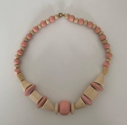 Madewell Tan and Pink Wooden Beaded Necklace