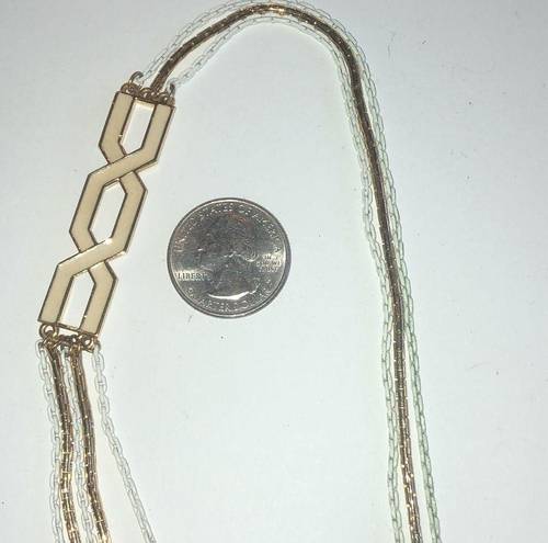 Monet  Vintage Gold Tone & Off White Enamel Multi Strand Retro Boho Necklace