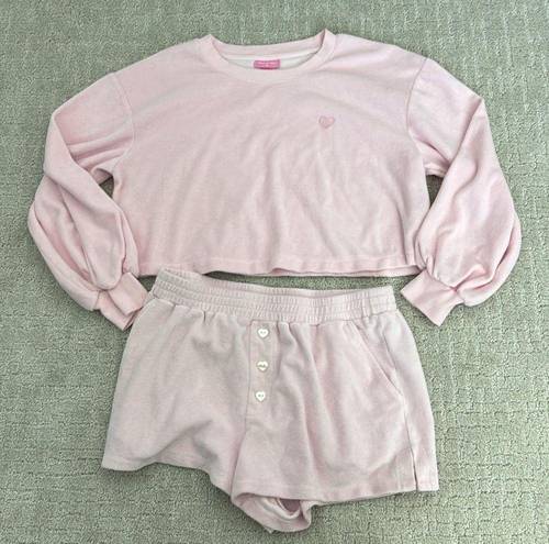 Stoney Clover Lane  matching set baby pink terry cloth sweatshirt boxer short
