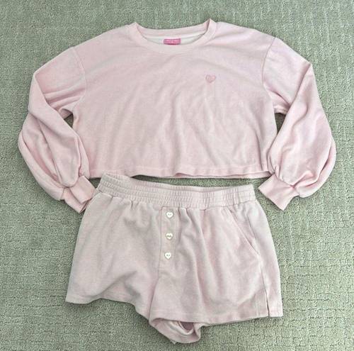 Stoney Clover Lane matching set baby pink terry cloth sweatshirt boxer short