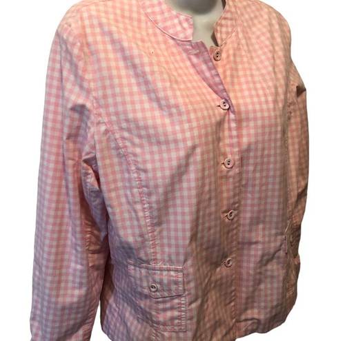 Tommy Hilfiger  Pink Gingham Check Lined Golf Jacket Sz. L Pockets Button Up