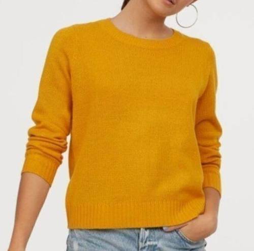 Divided  H&M Solid Mustard Golden Open Weave Semi Sheer Crew Neck Sweater Small S