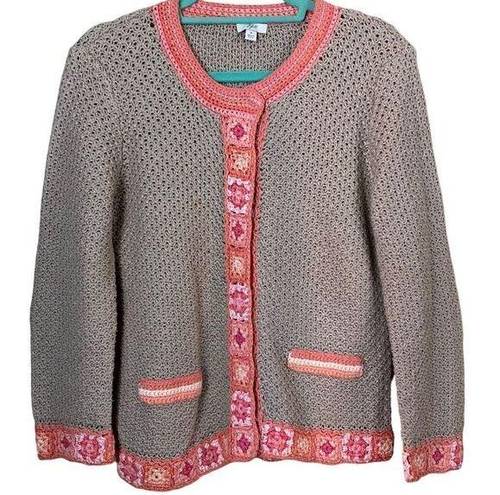 J.Jill  Linen Granny Square Crochet Cardigan Size Small