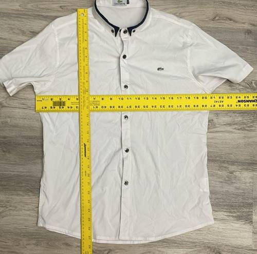 Lacoste White with Navy Around Collar Short Sleeve Button Down Shirt Size XXL