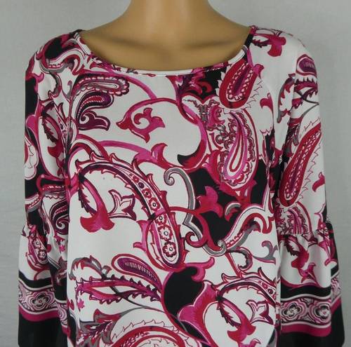 Joseph Ribkoff  Vanilla Multi Paisley Pink Tie Side blouse 3/4 Sleeve New NWT 6