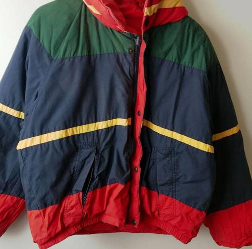 Nautica  Down Jacket Vintage 90s Multicolor Medium M Zip Puffer Hooded Reversible