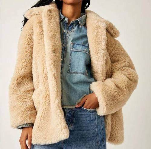 Free People  Tan Pretty Perfect Faux Fur Peacoat S